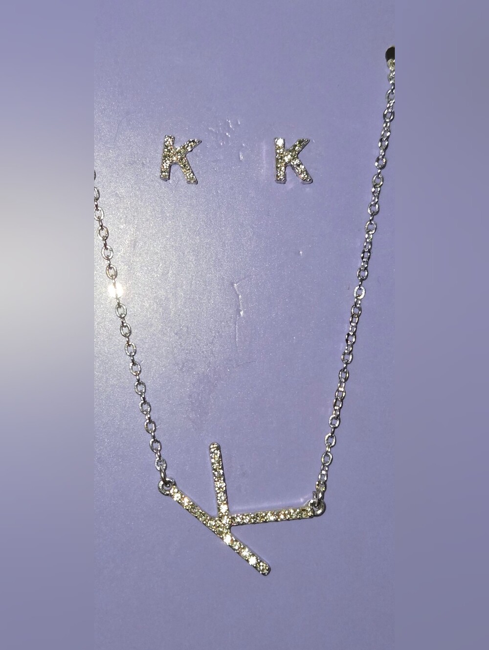 Claire's Silver Rhinestone K Necklace and Stud Earring Set